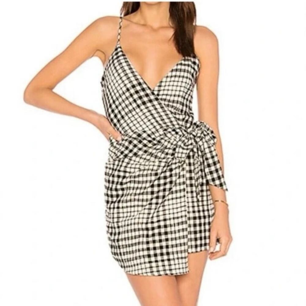 Free People Women’s Sz 4 Nodia Check Wrap Mini Dress Black & White Gingham